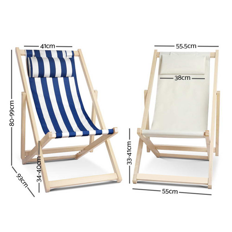 Gardeon Outdoor Chairs Sun Lounge Deck Beach Chair Folding Wooden Patio Furniture Beige