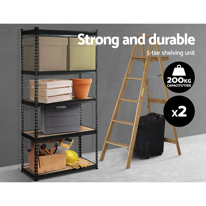 2x1.8M 5-Shelves Steel Warehouse Shelving Racking Garage Storage Rack Black