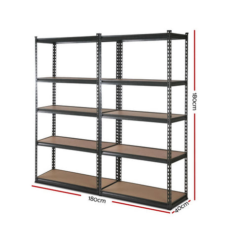 2x1.8M 5-Shelves Steel Warehouse Shelving Racking Garage Storage Rack Grey