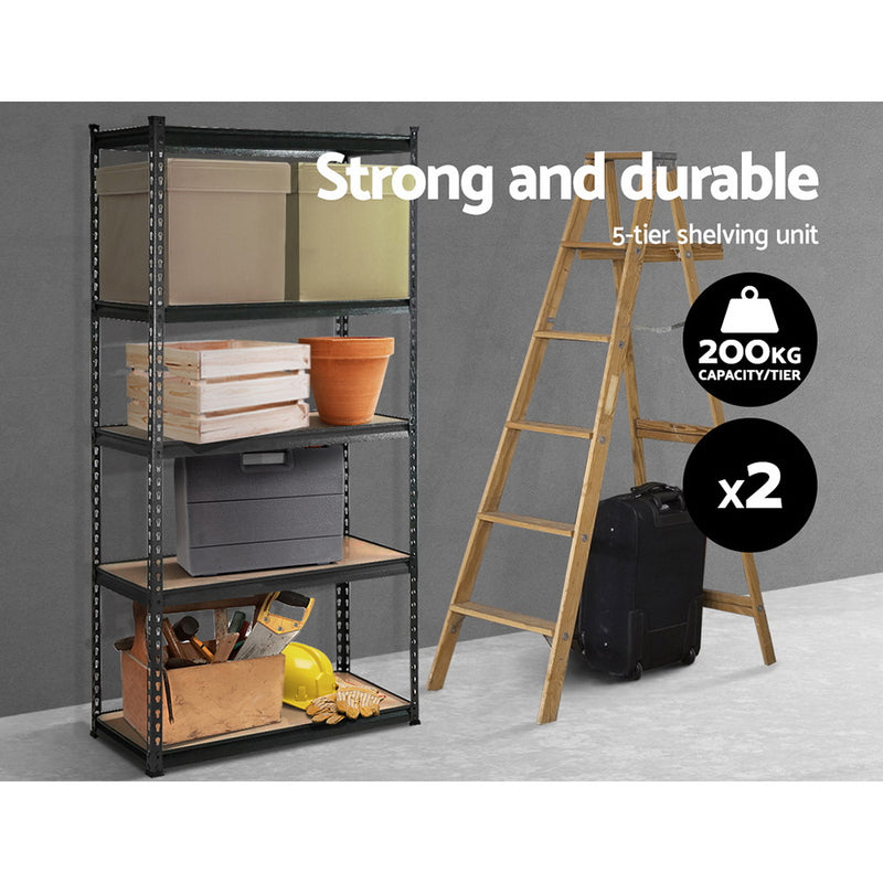 2x1.8M 5-Shelves Steel Warehouse Shelving Racking Garage Storage Rack Grey