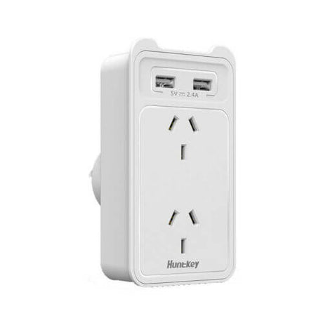Huntkey 2 Outlet Surge Protected Powerboard with Dual USB Charging Ports