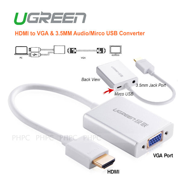 UGREEN HDMI to VGA & 3.5MM Audio / Mirco USB converter (40212)