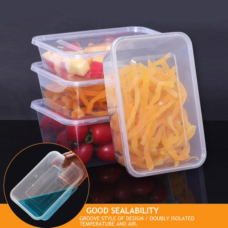 1000 Pcs 500ml Take Away Food Platstic Containers Boxes Base and Lids Bulk Pack