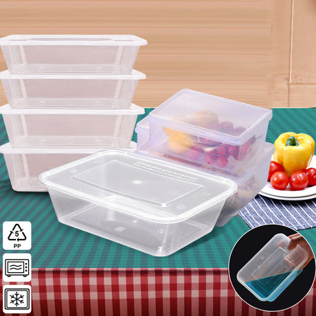 1000 Pcs 650ml Take Away Food Platstic Containers Boxes Base and Lids Bulk Pack