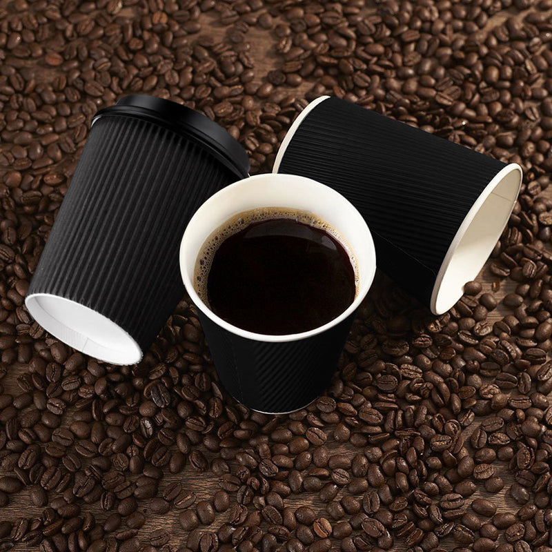 100 Pcs 8oz Disposable Takeaway Coffee Paper Cups Triple Wall Take Away w Lids