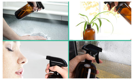 4x 500ml Amber Glass Spray Bottles Trigger Water Sprayer Aromatherapy Dispenser