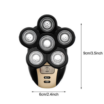 5 in 1 Power Display USB Rechargeable 6 Heads Bald Head Shaver Electric Hair Trimmer Clipper Facial Massager Cleaning Brush