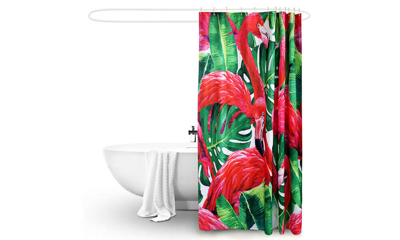180x180cm Flamingo Print Waterproof Bathroom Shower Crutain with 12 Hooks