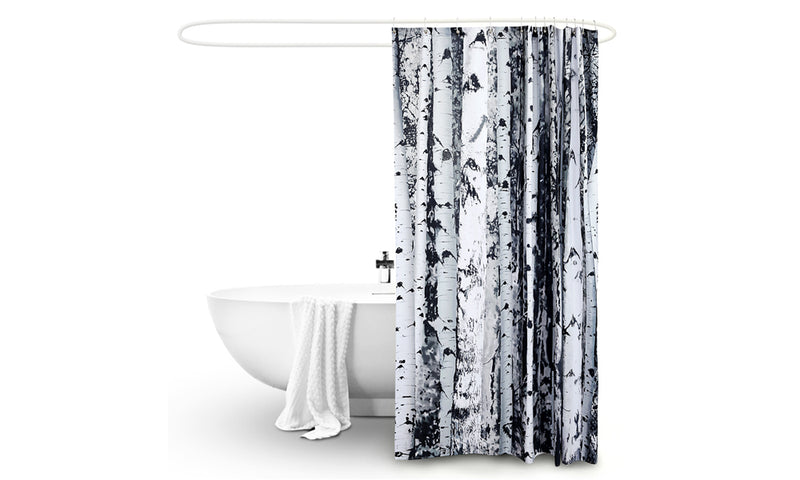 180x180cm Birch Print Waterproof Bathroom Shower Crutain with 12 Hooks