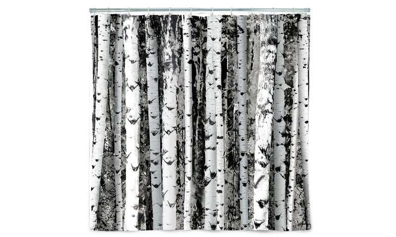 180x200cm Birch Print Waterproof Bathroom Shower Crutain with 12 Hooks