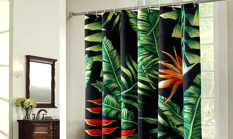 180x180cm Palm Tree Print Waterproof Bathroom Shower Crutain with 12 Hooks