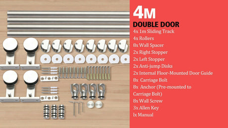4M Antique Classic Style Double Sliding Barn Door Hardware Track Roller Kit