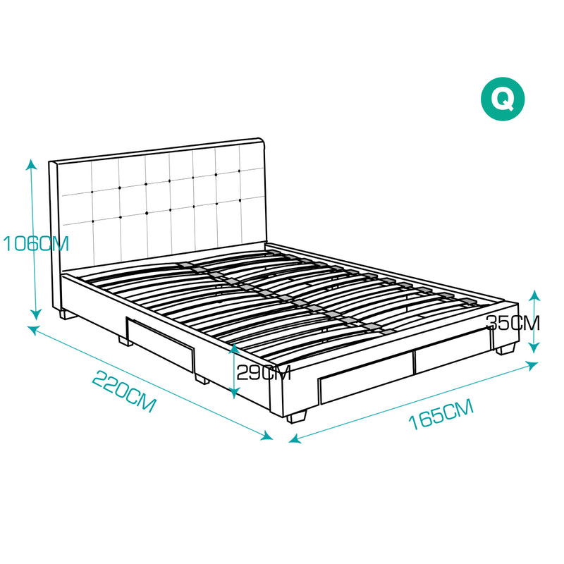 Levede Fabric Bed Frame Base Storage Drawers Mattress Platform Queen Size Beige