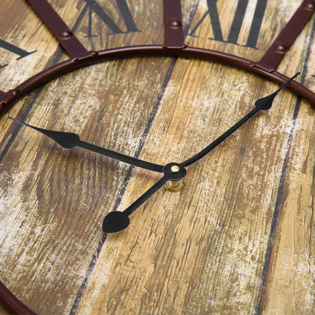 Rustic Vintage Large Wall Clock Roman Numerals Giant Open Face Metal Art 60cm