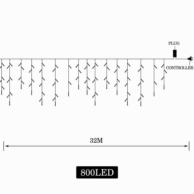 800 LED Curtain Fairy String Lights Wedding Outdoor Xmas Party Lights Warm White