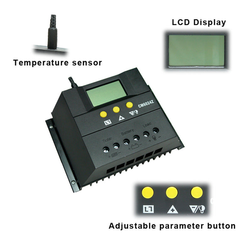 60A 12V/24V LCD Solar Panel Battery Regulator Charge Controller Auto PWM