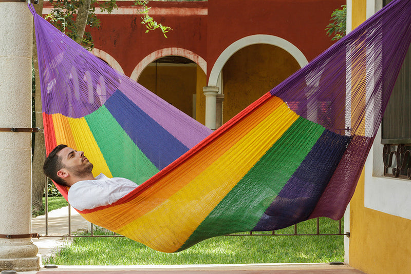 Queen Size Cotton Hammock in Rainbow