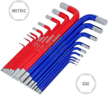 WORKPRO HEX KEY WRENCH SET SAE METRIC LONG ARM WITH BOX 18PCS