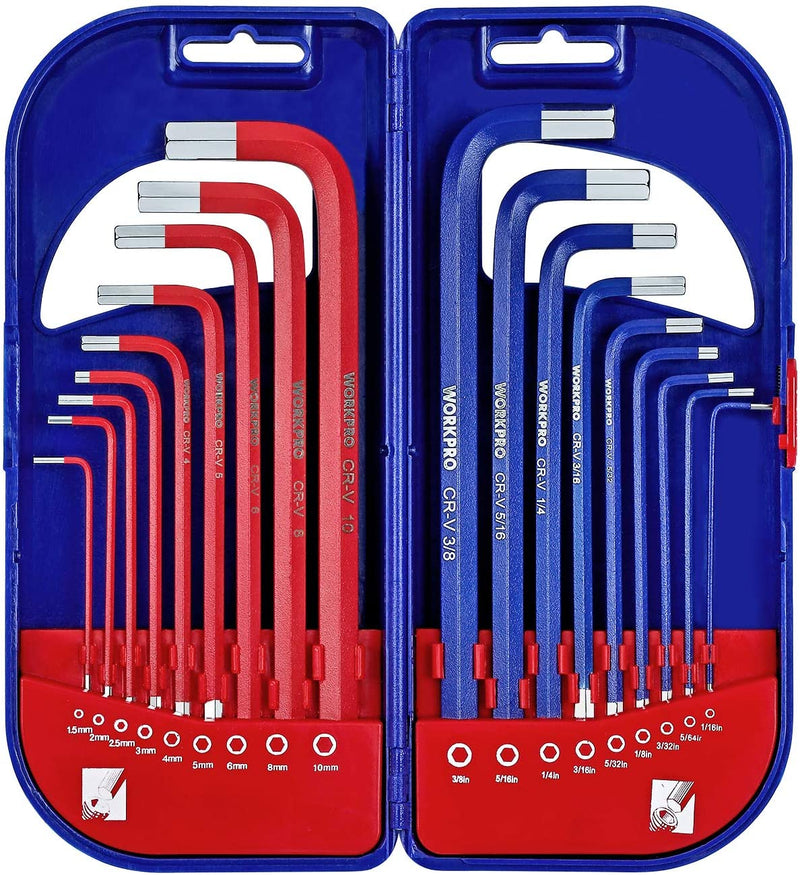 WORKPRO HEX KEY WRENCH SET SAE METRIC LONG ARM WITH BOX 18PCS