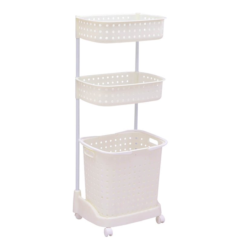 2 Tier Bathroom Laundry Clothes Baskets Bin Hamper Mobile Rack Removable Shelf