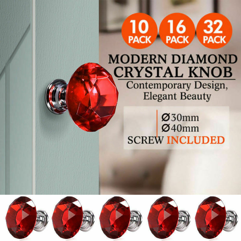 10 Pcs 30mm Clear Diamond Shape Glass Door Knob Drawer Cabinet Handle
