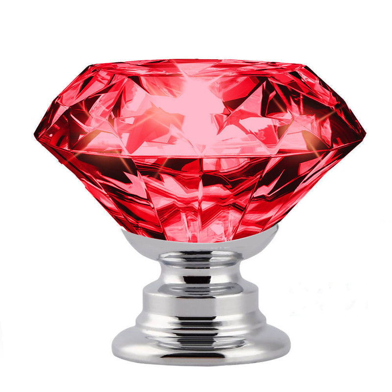 10 Pcs 40mm Red Diamond Shape Glass Door Knob Drawer Cabinet Handle