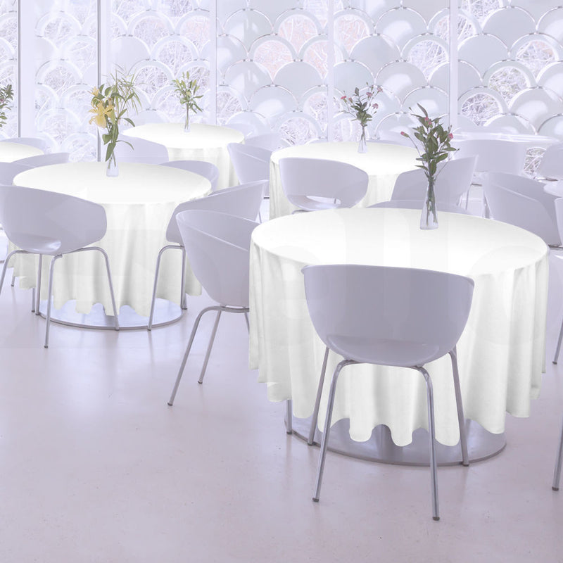 4 Pcs 220cm White Round Fitted Tableclothes Hemmed Edges Trestle Event Wedding