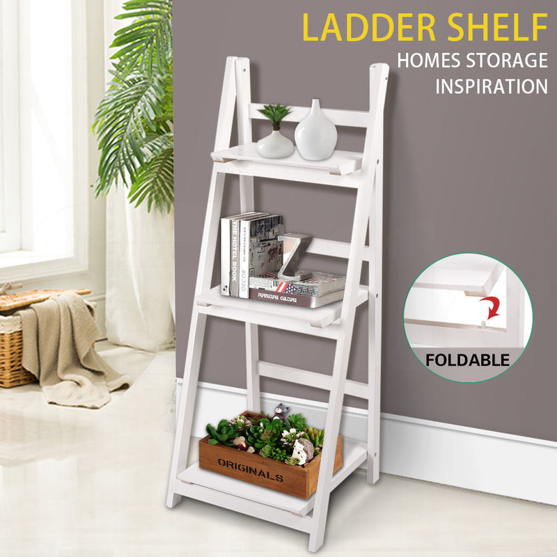 3 Tier Wooden Ladder Shelf Stand Storage Book Shelve Shelving Display Rack white