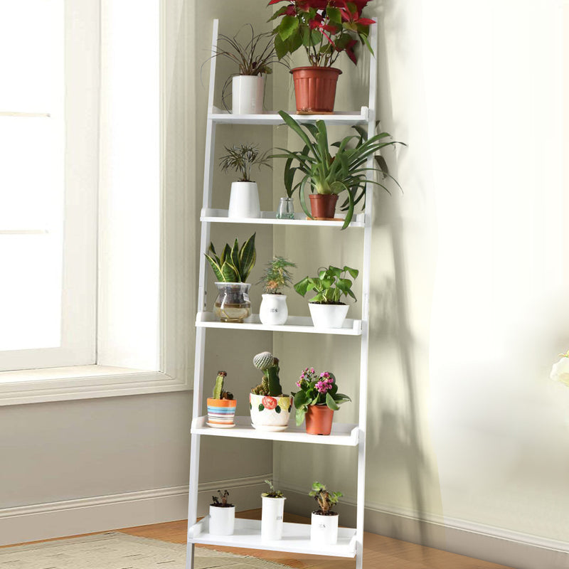3/5 Tier Wooden Ladder Shelf Stand Storage Book Shelves Leaning Display Rack