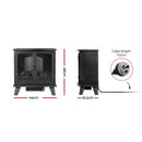 Devanti Electric Fireplace Heater Portable Fire Log Wood Effect Dual Door 1800W Black
