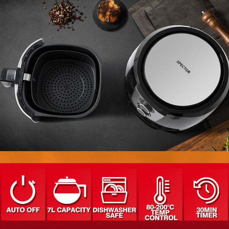 SPECTOR 1800W 7L Air Fryer Healthy Cooker Low Fat Oil Free Kitchen Oven in Black