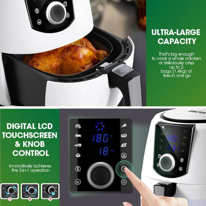 Spector 7L Air Fryer LCD Healthy Cooker Low Fat OilFree Kitchen Oven 1800W White