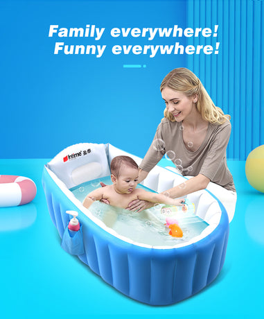 Inflatable Baby Tub Travel Bath Kids Bathtub Shower Newborn Swimming Pool Blue