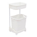 2 Tier Bathroom Laundry Clothes Baskets Bin Hamper Mobile Rack Removable Shelf