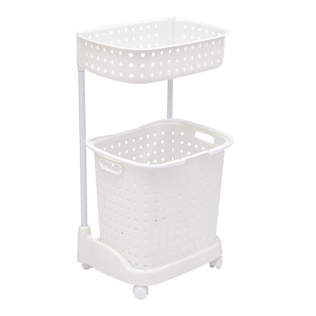 2 Tier Bathroom Laundry Clothes Baskets Bin Hamper Mobile Rack Removable Shelf