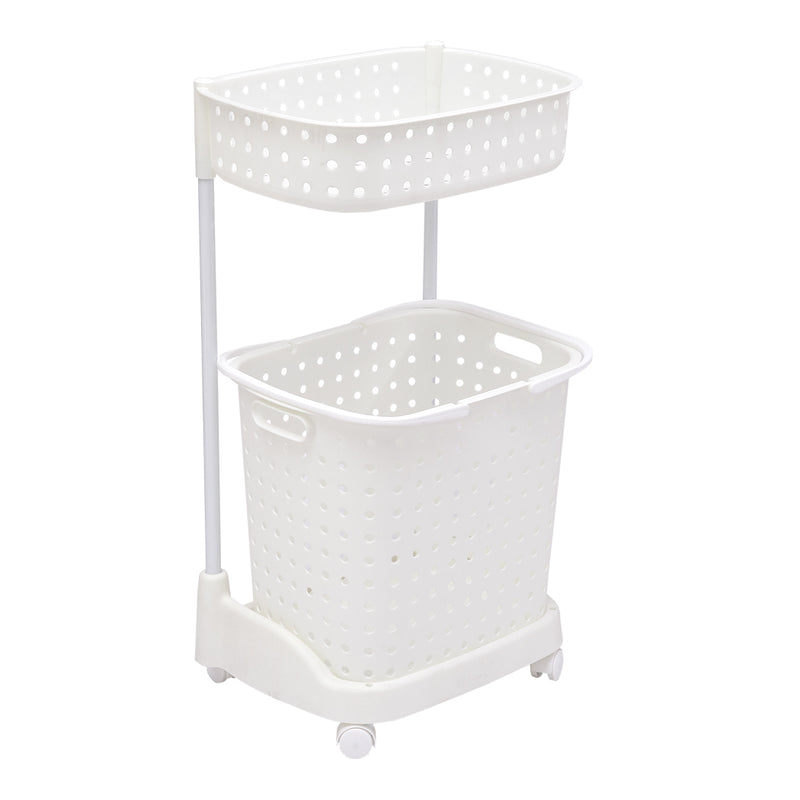 2 Tier Bathroom Laundry Clothes Baskets Bin Hamper Mobile Rack Removable Shelf