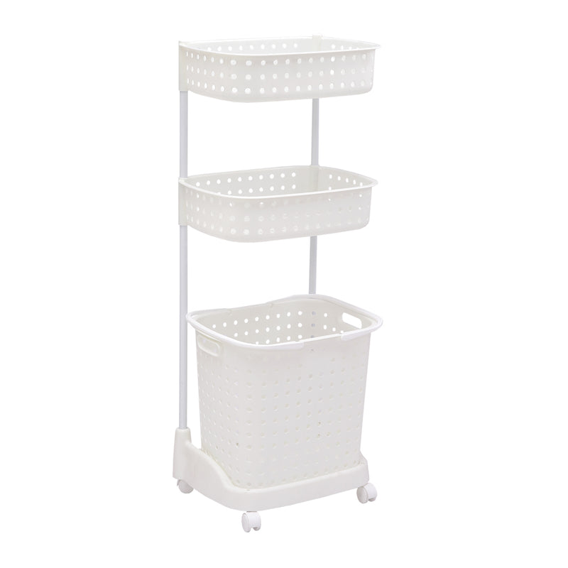 3 Tier Bathroom Laundry Clothes Baskets Bin Hamper Mobile Rack Removable Shelf