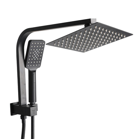 Rain Shower Head Set Black Square Brass Taps Mixer Handheld High Pressure 8