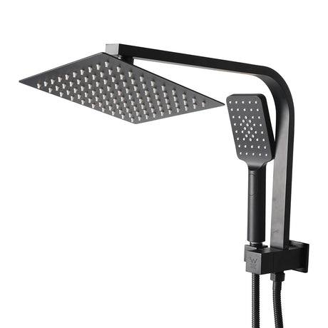 Rain Shower Head Set Black Square Brass Taps Mixer Handheld High Pressure 8