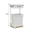 2 Tier Bathroom Laundry Clothes Baskets Bin Hamper Mobile Rack Removable Shelf