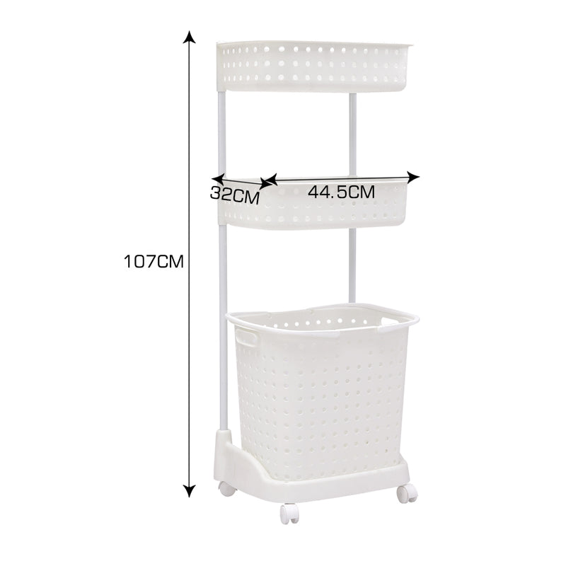 3 Tier Bathroom Laundry Clothes Baskets Bin Hamper Mobile Rack Removable Shelf