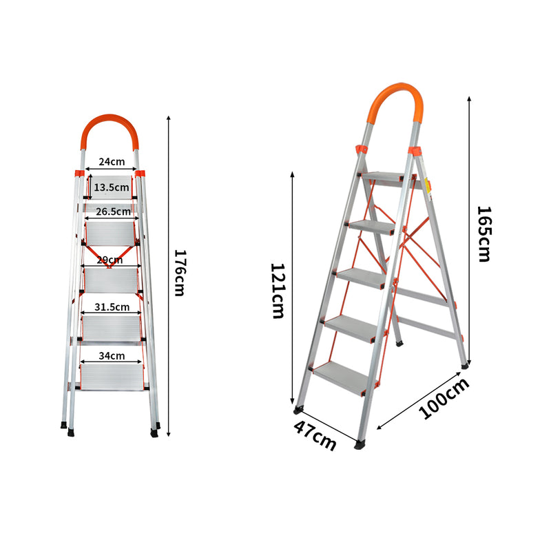 5 Step Ladder Multi-Purpose Folding Aluminium Lightweight Non Slip Platform