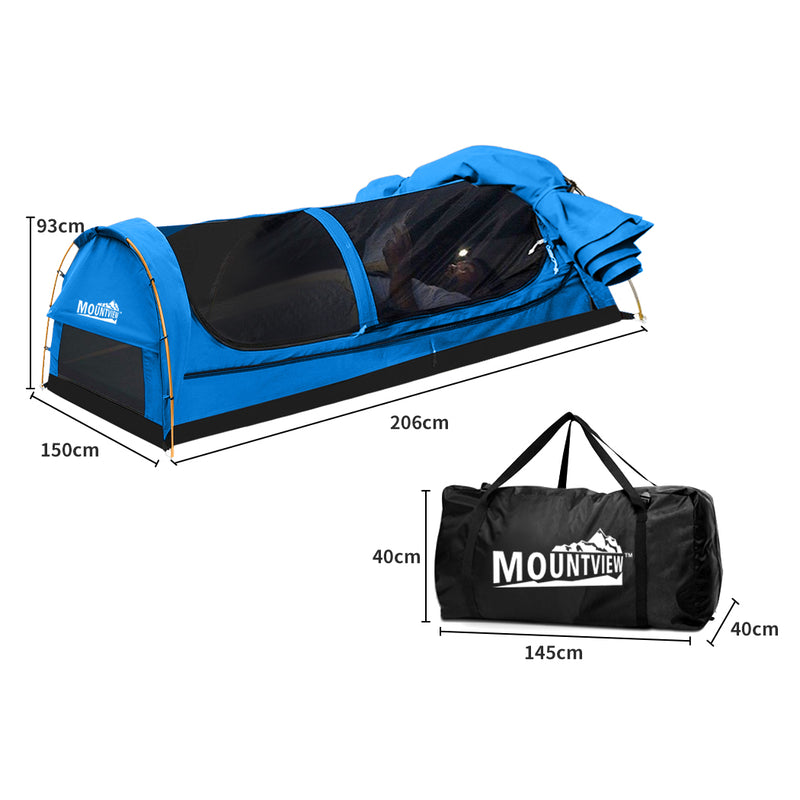 Mountview Double Swag Camping Swags Canvas Dome Tent Hiking Mattress Blue