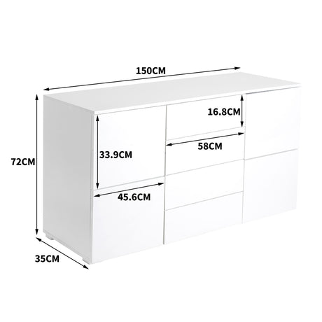 Levede Buffet Sideboard Cabinet Storage Modern High Gloss Cupboard Drawers White 150cm