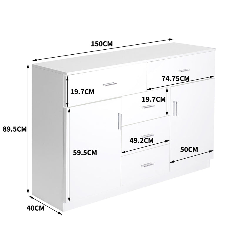 Levede Buffet Sideboard Storage Cabinet Modern High Gloss Cupboard Drawers White