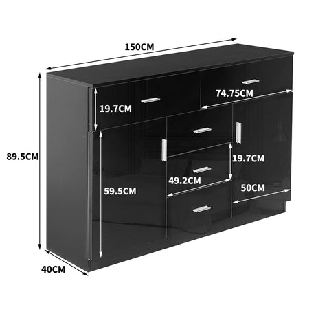 Levede Buffet Sideboard Storage Cabinet Modern High Gloss Cupboard Drawers Black