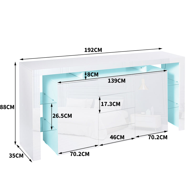 Levede Buffet Sideboard Cabinet Storage Modern High Gloss Cupboard Drawers White 192cm
