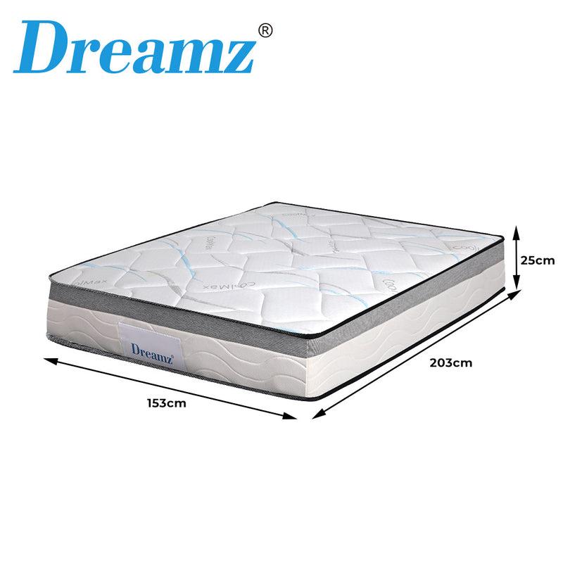 Dreamz Mattress Queen Size Bed Top Pocket Spring Medium Firm Premium Foam 25CM