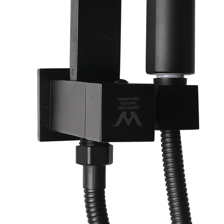 Rain Shower Head Set Black Square Brass Taps Mixer Handheld High Pressure 8