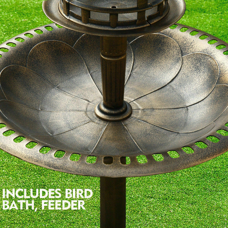 2x Ornamental  Garden Decor Bird Bath Feeding Station Food Feeder Solar Light